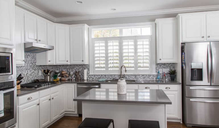 Polywood shutters in a Hartford gourmet kitchen.